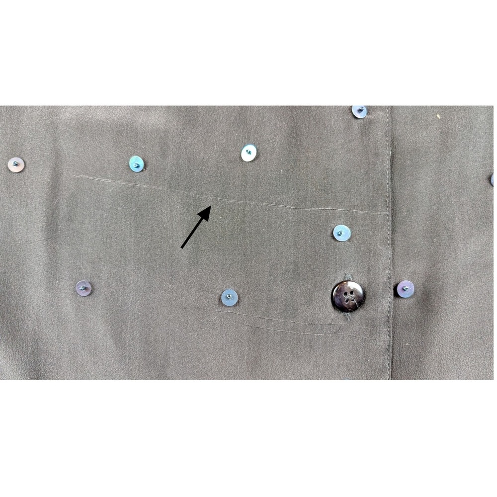 Diane Gilman Silk Sequin Blouse Black Iridescent Button Down Long Sleeve Large - Picture 4 of 8